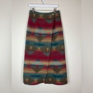 Vintage 90s  No 4 Express Wool Blend Aztec Southwest Wrap Maxi Blanket Skirt 10